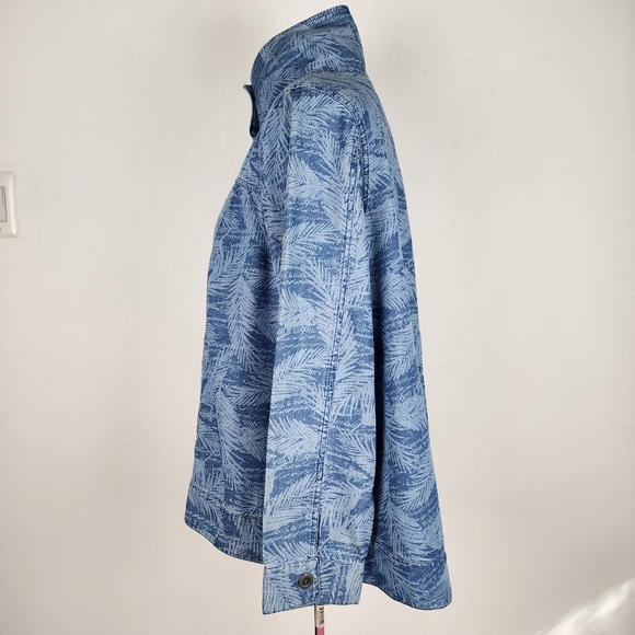 DG2 Diane Gilman SoftCell Denim Lightweight Jacket Shacket Blouse Shirt Leaf 1X - Picture 9 of 14